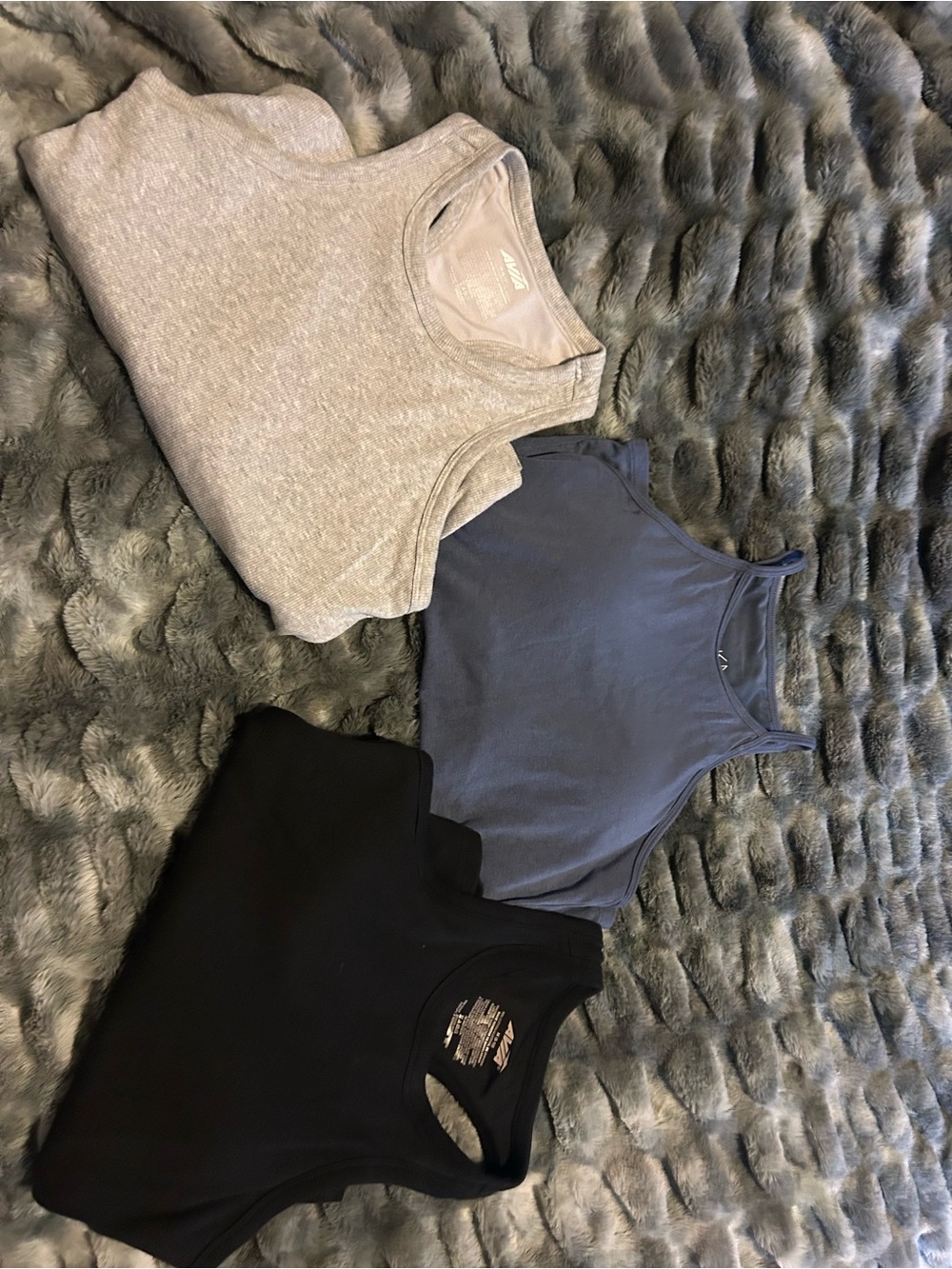 Avia Tank Tops Trio in Black, Blue, and Light Gray